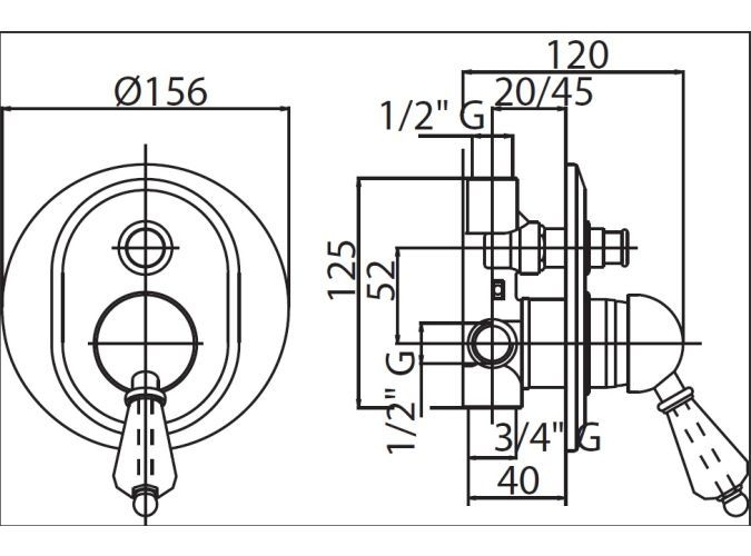 Смеситель для встраиваемых систем Cezares VINTAGE VDIM 2 режима