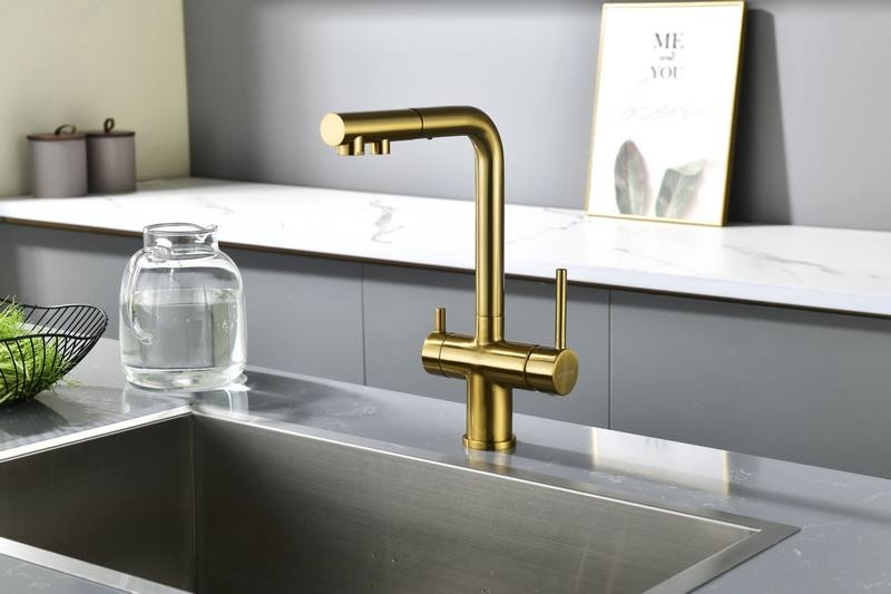 СМЕСИТЕЛЬ PAULMARK SERPENTINE (ЗОЛОТО/БРАШИРОВАННОЕ ЗОЛОТО) с вытяжным шлангом