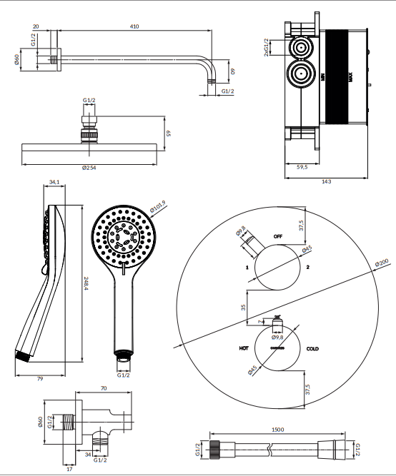 Термостатическая душевая система Omnires Y скрытого монтажа черный