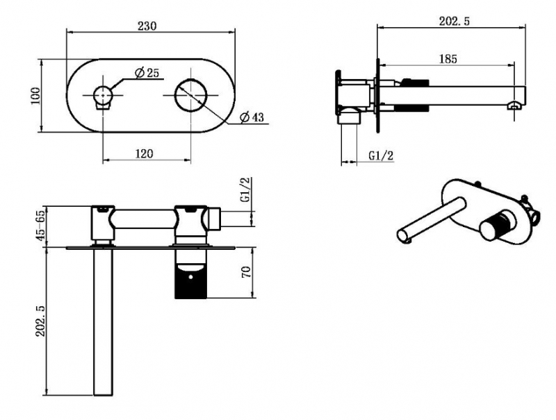 Смеситель Boheme STICK из стены COPPER BRUSHED ручка DIAMOND