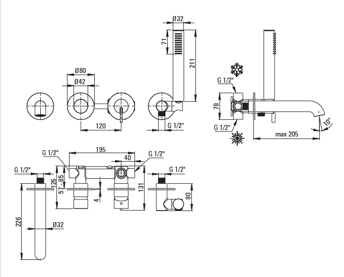 Смеситель для ванны Deante Silia, 4-отверствия, скрытого монтажа, золото брашированное