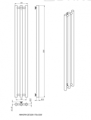 Полотенцесушитель Stinox MINORI DESIGN 170x1200 с комплектом подкл. 3/*1/2 