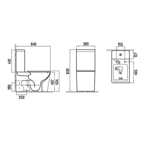 UP Quadrado Унитаз напольный с бачком безободковый с крышкой Slim Soft-close, 640х380х830 мм, глянцевый белый