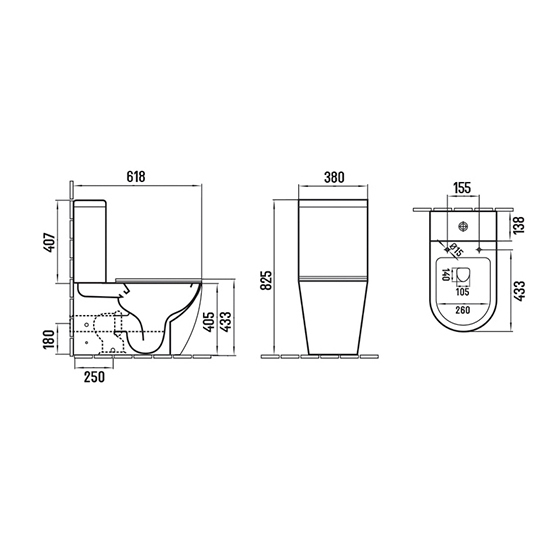 UP Redondo Унитаз напольный с бачком безободковый с крышкой Slim Soft-close, 618х380х825 мм, глянцевый белый