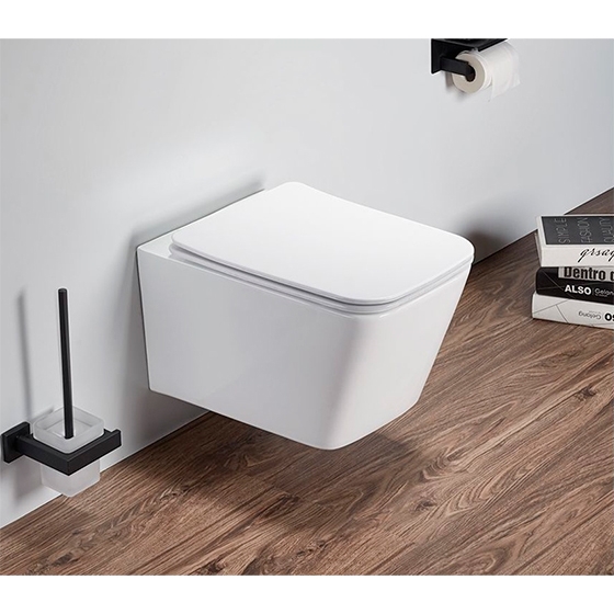 UP Bau Унитаз подвесной безободковый с крышкой Slim Soft-close, 515х360х360 мм, глянцевый белый