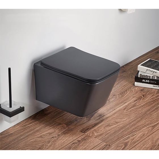 UP Bau Cinzento Унитаз подвесной безободковый с крышкой Slim Soft-close, 515х360х360 мм, матовый оружейная сталь