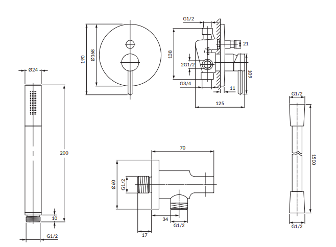 Система для душа Omnires Y скрытого монтажа графит