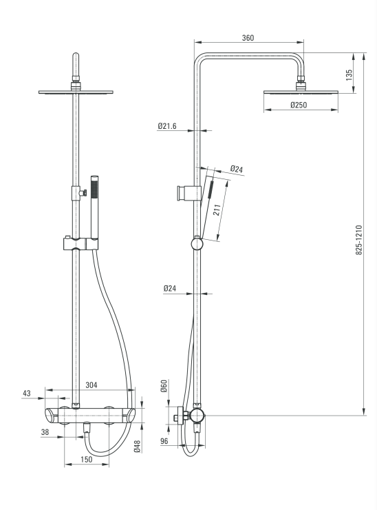 Душевая колонна Deante Arnika Titanium со смесителем для душа, графит