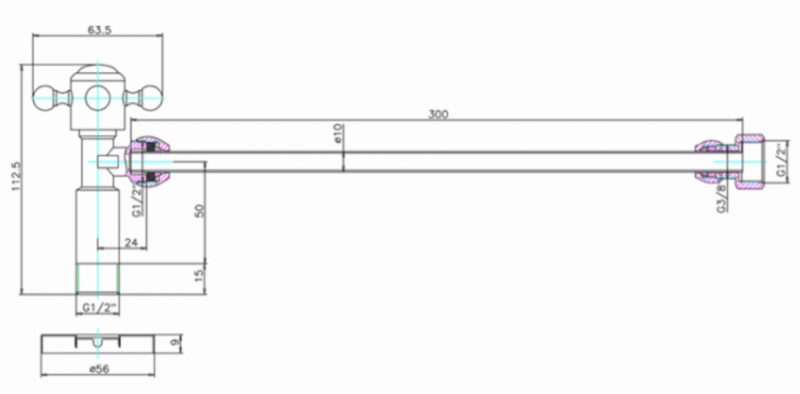 Вентиль подвода воды Burlington для унитаза