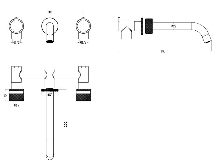 Смеситель из стены Boheme STICK DIAMOND на 3 отв. COPPER BRUSHED