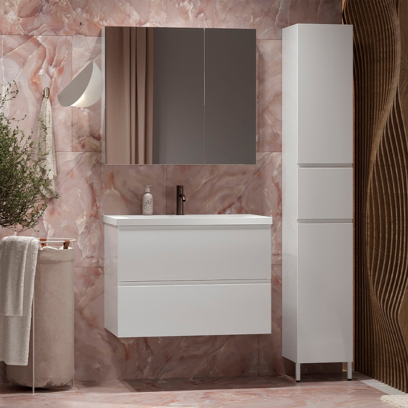 ТУМБА ПОДВЕСНАЯ Belux МИНСК 70-02, БЕЛЫЙ ГЛЯНЦЕВЫЙ с умывальником