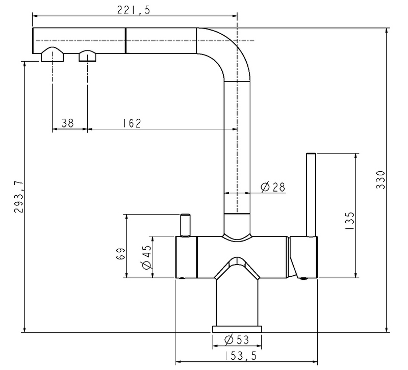 СМЕСИТЕЛЬ PAULMARK SERPENTINE (ЗОЛОТО/БРАШИРОВАННОЕ ЗОЛОТО) с вытяжным шлангом
