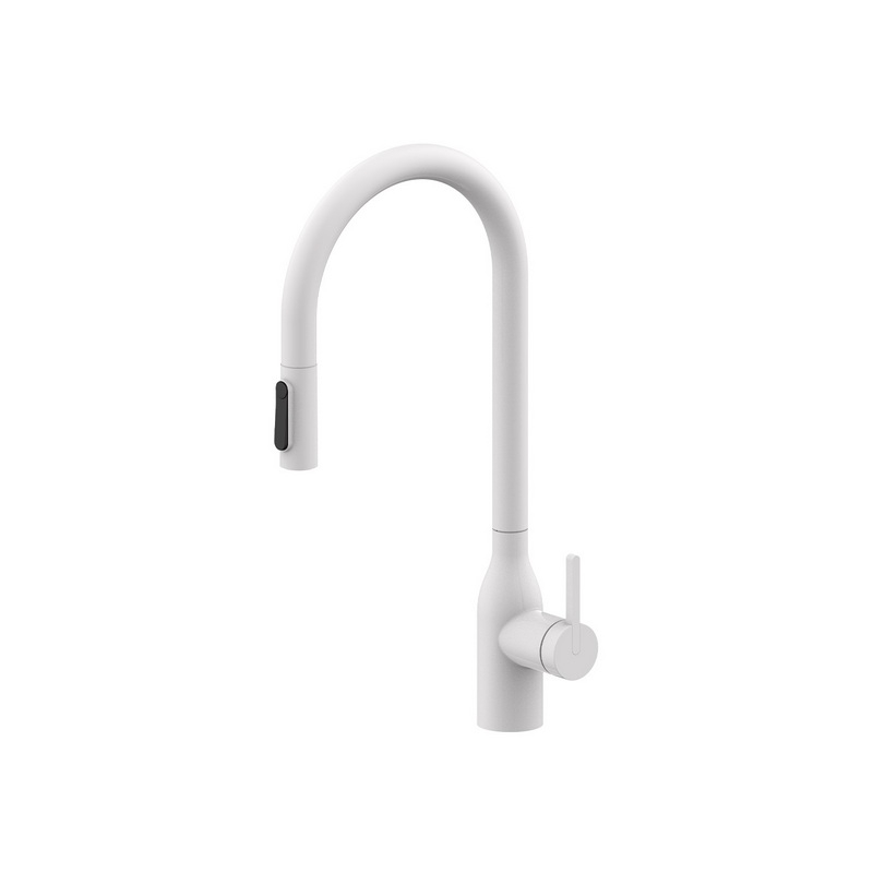 Смеситель PAULMARK UNIVERSAL белый матовый с выдвижным изливом, с возможностью подключения фильтра питьевой воды