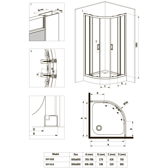 Funkia Душевая кабина полукруглая, стекло прозрачное, профиль хром, 90x90x185 см