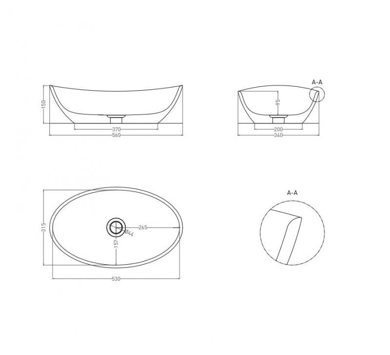 Умывальник накладной Salini Noemi 56*34*15 Sapirit глянцевый