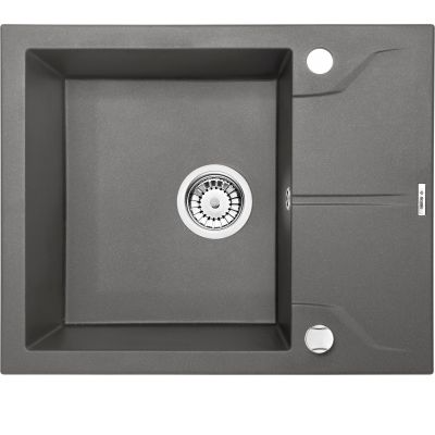 DEANTE ANDANTE антрацит - мойка 1 чаша с крылом, 590*490*180 мм + сифон SPACE SAVER