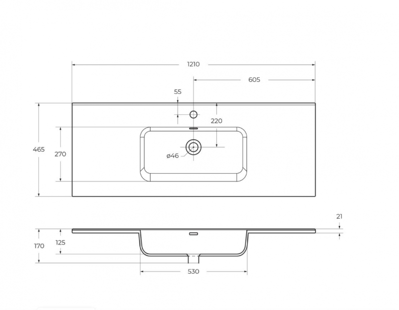 Раковина BelBagno керамическая  121x46 см мебельная  белая