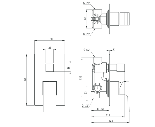 Deante Anemon Bis Nero Смеситель скрытого монтажа 2-функциональный, черный