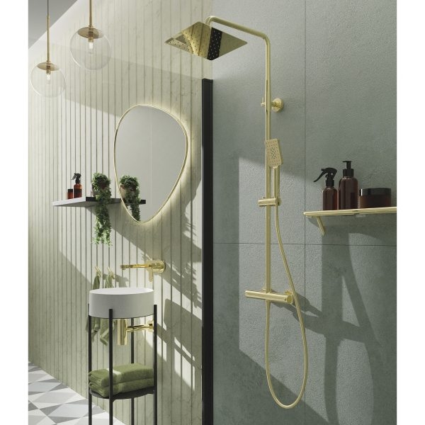Deante Gold BR Душевая колонна с термостатическим смесителем для ванны c поворотным изливом, матовое золото