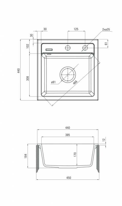 Deante Zorba графитовый – мойка 1 чаша, 440х440х170 мм + сифон