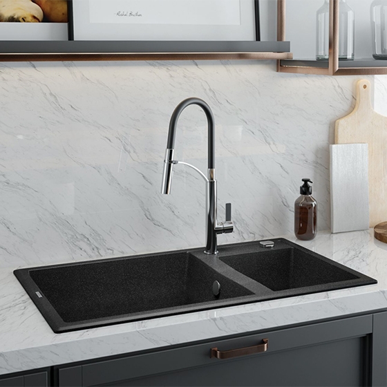 Смеситель для мойки Deante Gerbera с вытягивающимся изливом, хром-черный