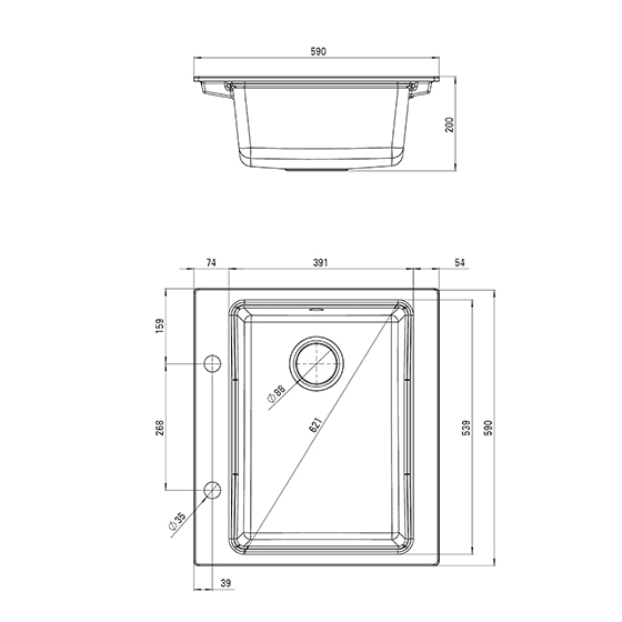Deante Modern серый металик – мойка 1 чаша, 590x520x190 мм + сифон SPACE SAVER